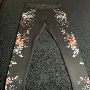 Express Floral Print Leggings - Black and Pink